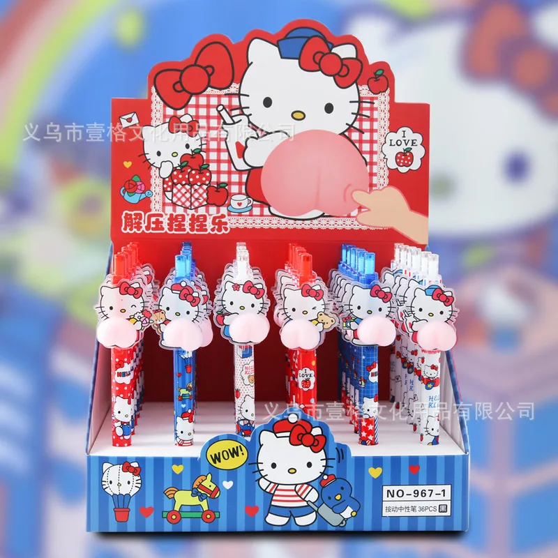 

36pcs Anime Kitty Pinch Decompression Butt Pen Cute Student Decompression Press Gel Pen Stationery Gift Wholesale
