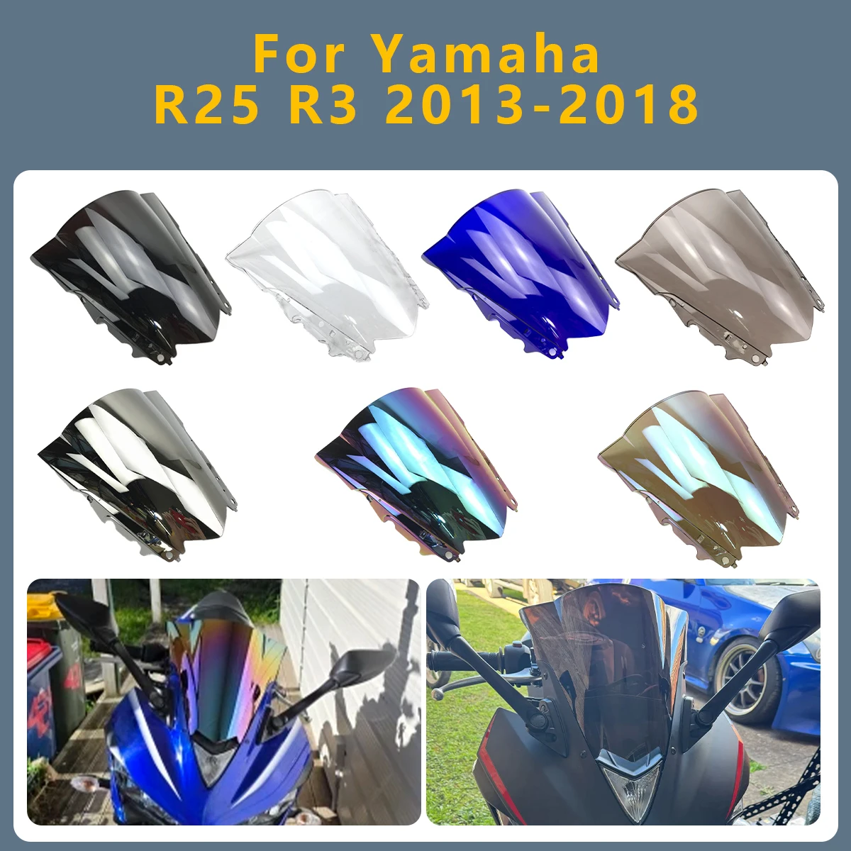 

Motorcycle Screen Windshield WindScreen Double Bubble Front Windshield For Yamaha YZF R25 R3 2018 2013-2017 YZFR3 YZFR25 YZF-R3