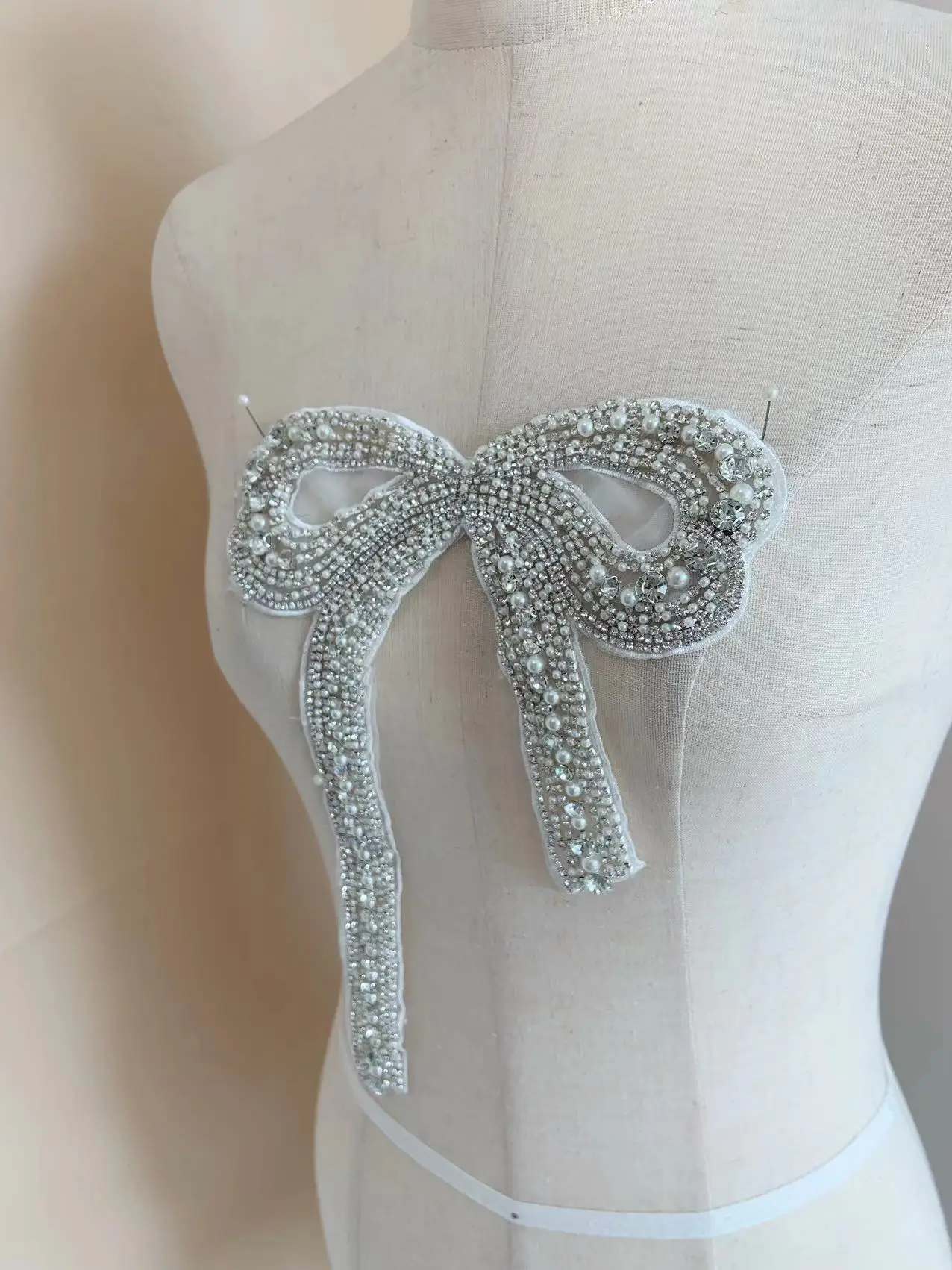 1 Piece Bowknot Flower Rhinestone Applique Beaded Patch for Haute Couture,Dance Costume,Bridal Sash,Shoulder Decor