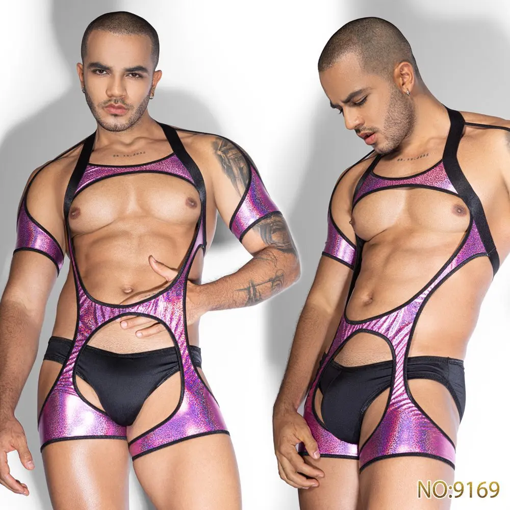 

1256 Men Sexy Full Body Jumpsuit Nightclub Performance Wear Laser Light Reflective Male Erotic Costume Seductive Clothing Glow