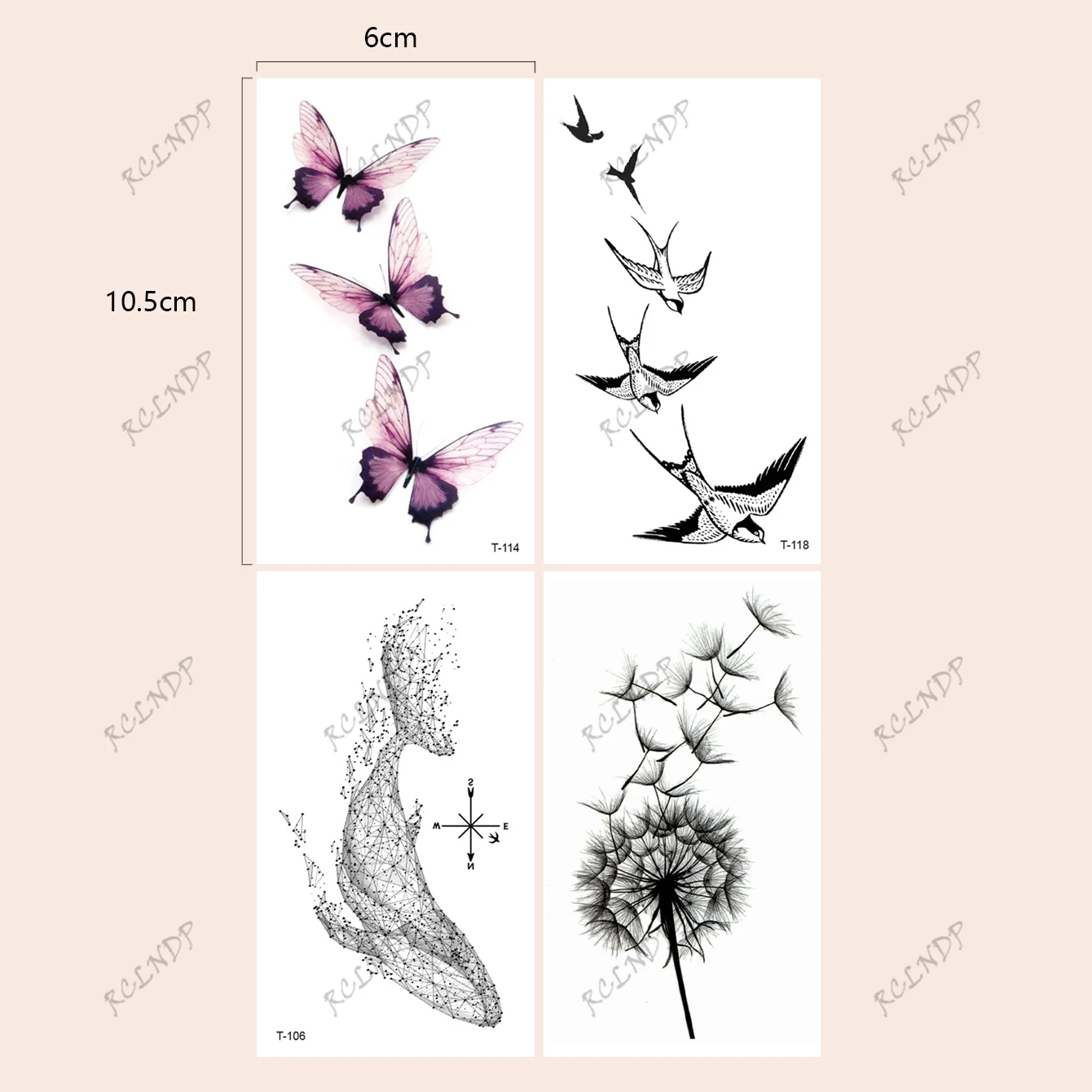 4pcs Waterproof Temporary Tattoo Sticker Elegant butterfly bird whale dandelion Fake Tatto Flash Tatoo Tato for Girl Women