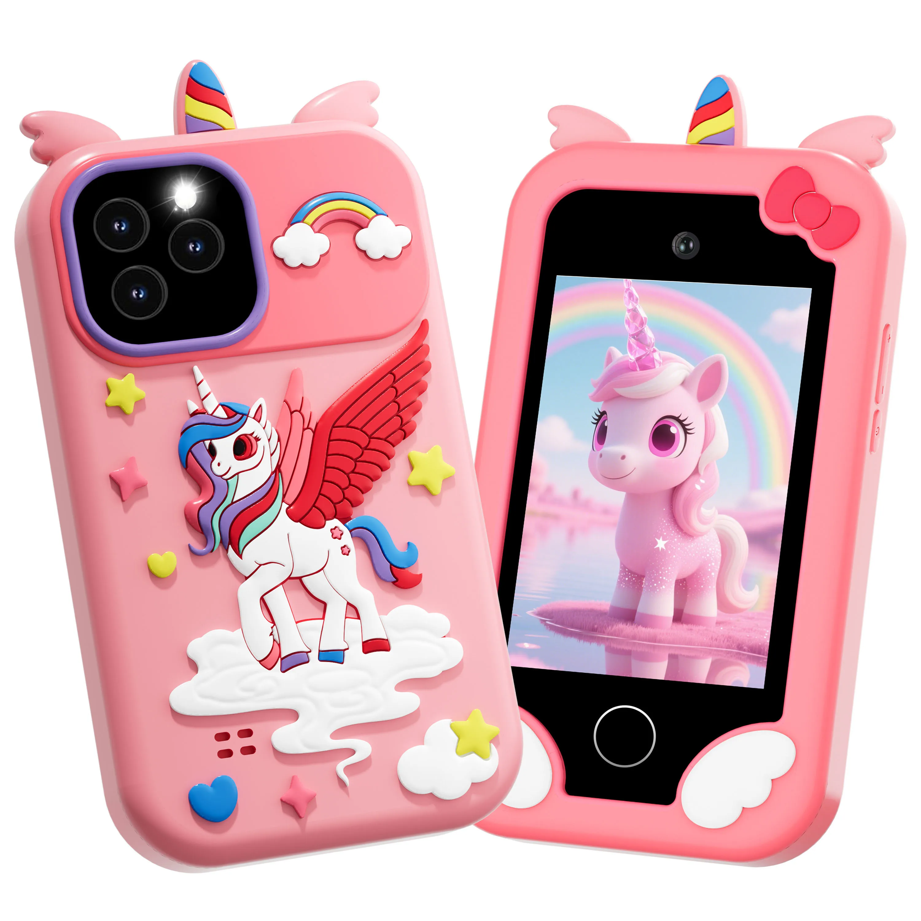 Kids phone Touchscreen operation, 48MP camera, supports 1080P HD video recording Equipped with a 64GB memory card and card reade