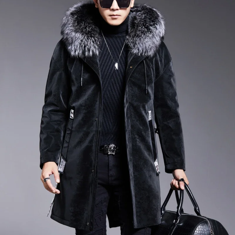 

Genuine Leather and Fur Jacket Parkas Men's Winter Coat Men Real Fox Fur Collar Kid Lamb Fur Linner Sheep Fur Jackets Coats Male