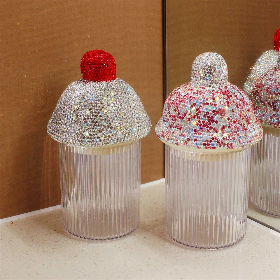 Kitchen Toothpick Box with Rhinestones Household Tooth Pick Holder Container Portable Desktop Sundries Dispenser Storage Bucket