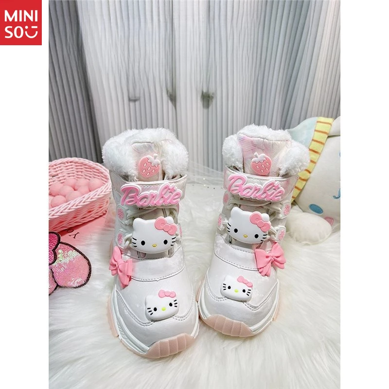 

2025 г., белые зимние сапоги для девочек, зимние высокие флисовые утолщенные нескользящие водонепроницаемые сапоги