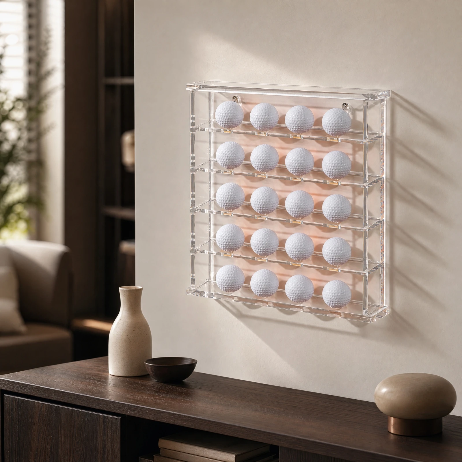 Display Rack Slim Golf Ball Collection Display Case with Tiers for Club Room, Office