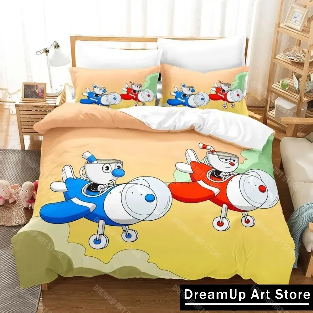 

Catoon Game Cuphead Mugman Bedding Set Quilt Cover Bed Cover with Pillowcase Twin Single Queen King Size Boys Adult Home Textile