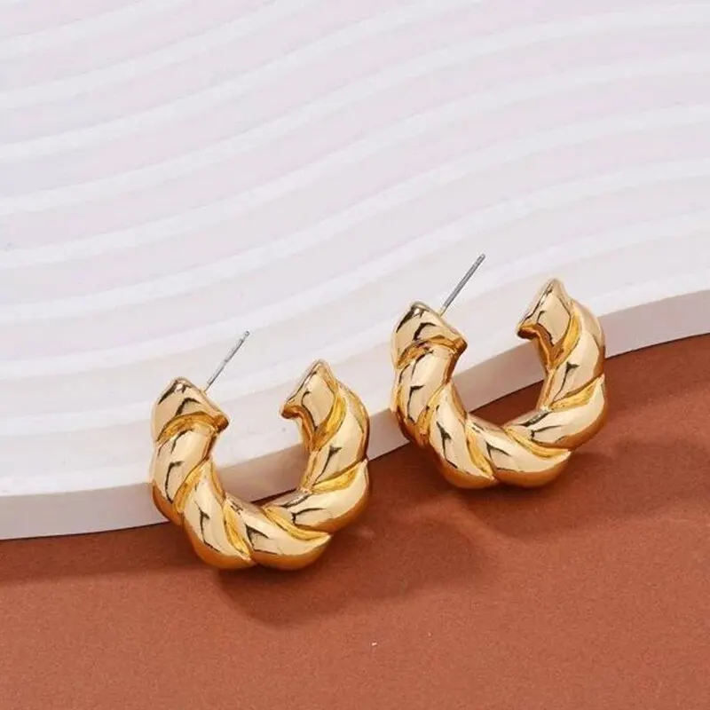 Gold Color Crystal Stone Hoop Earrings Twisted Metal Shape Silver Plating New Fashion Women Earrings Party Jewelry Birthday Gift image 5