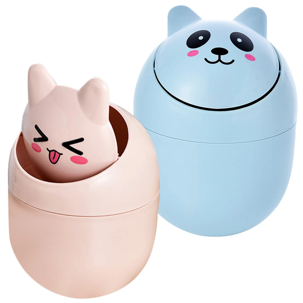 

2pcs Mini Trash Can Desktop Garbage Cans Small with Lid Creative Cute Nordic Pop-up Design Storage Container