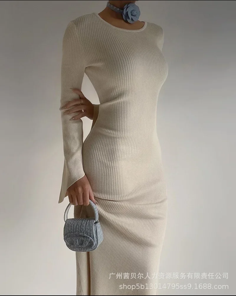 

Fashion Summer Womens Dresses 2023 New Solid Color Backless Knit Dress for Women