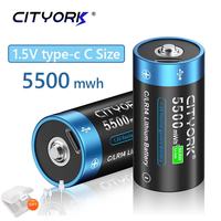 CITYORK 1.5V R14 LR14 Rechargeable Battery  C Size Batteries Li-ion Type-C USB Charging for Flashlight Gas Cooker 100% Original