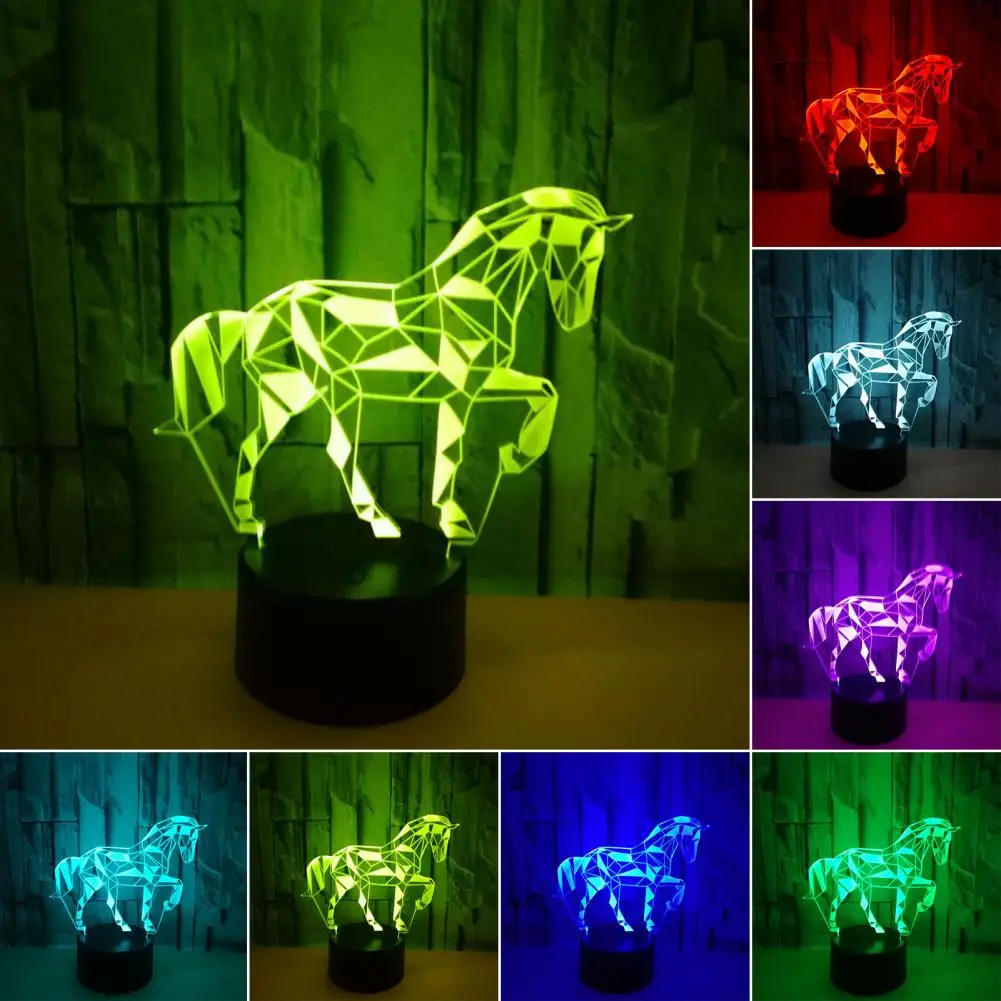 3D LED Lamp Black Color 3D Nigh Light Flicker-Free Create Atmosphere Light Color Changeable 3D Horse Style LED Lamp