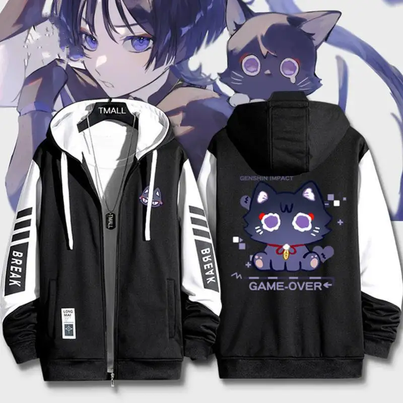 Genshin Impact Scaramouche Wanderer Zipper Hoodie, Anime Game Print Thick Fabric Hooded Sweatshirt, Merch for Men & Women