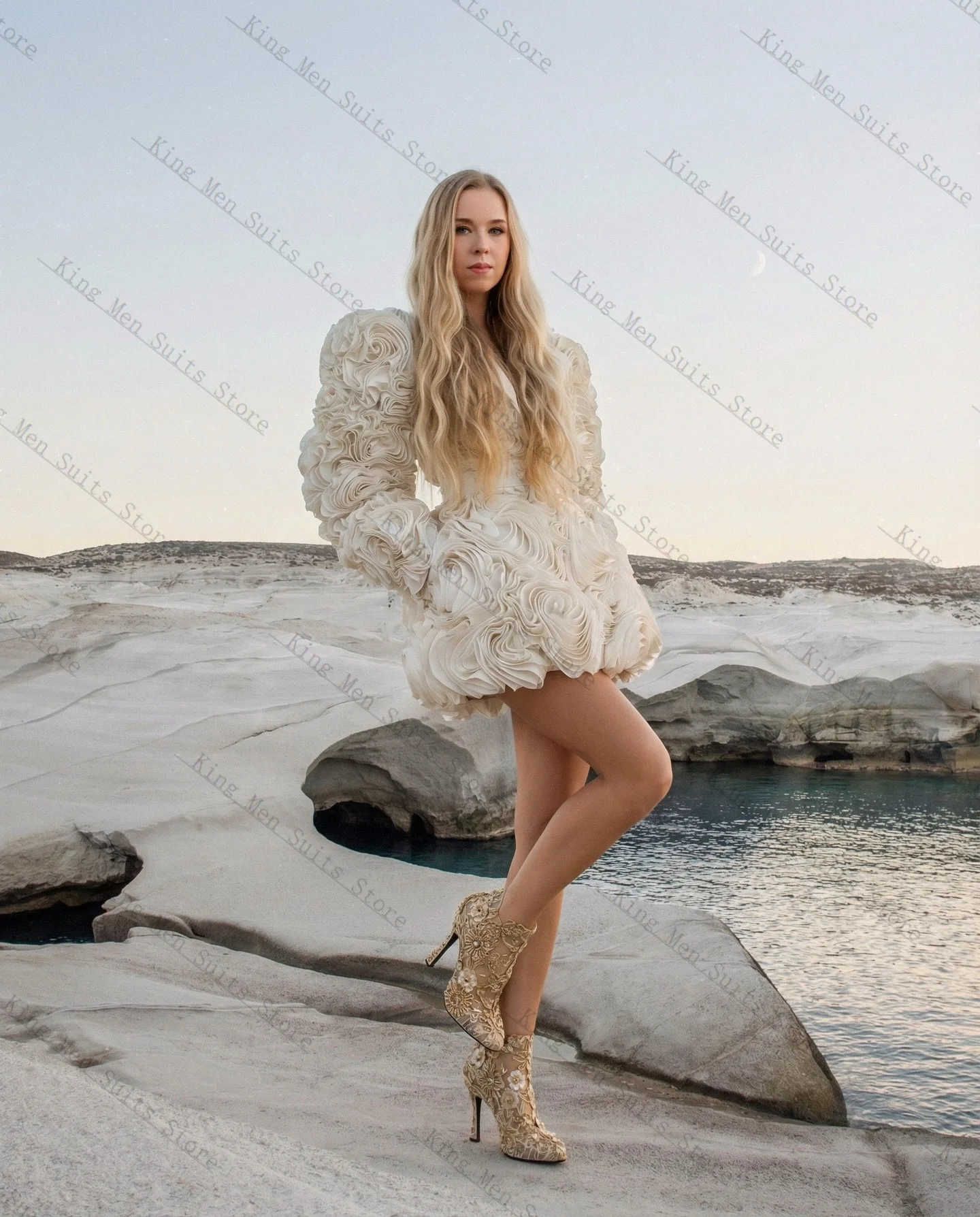 Elfenbeinfarbener Damenanzug, 1-teiliger Blazer mit Gürtel, luxuriöser 3D-Blumen-Baumwolle, maßgeschneidert, für formelle Gäste, Hochzeit, Smoking, Party, Mantel, Jacke