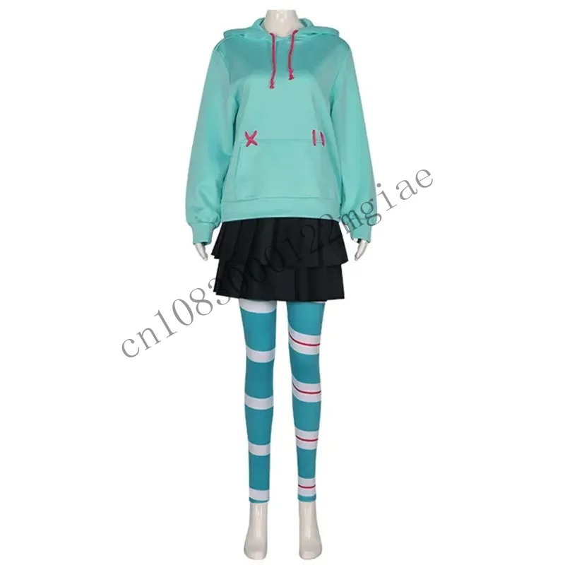 Halloween Vanellope Adult Women Shirt Skirt Suit Girls Carnival Party Cosplay Costume CMM221