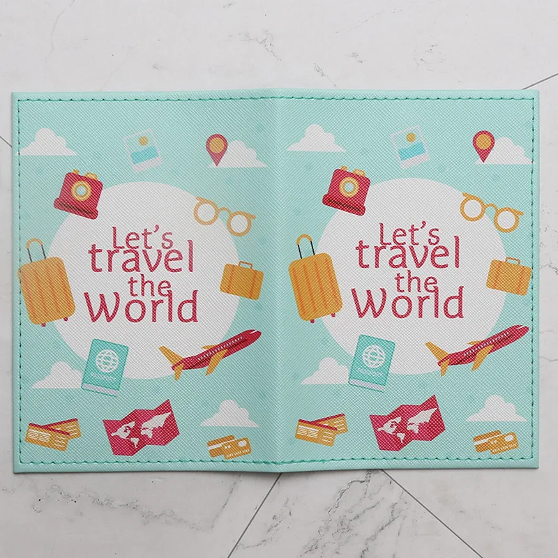 Travel Around The World Passport Cover Case Holder with ID Credit Card Air Ticket Slot Passport Protector Sleeve for Travel