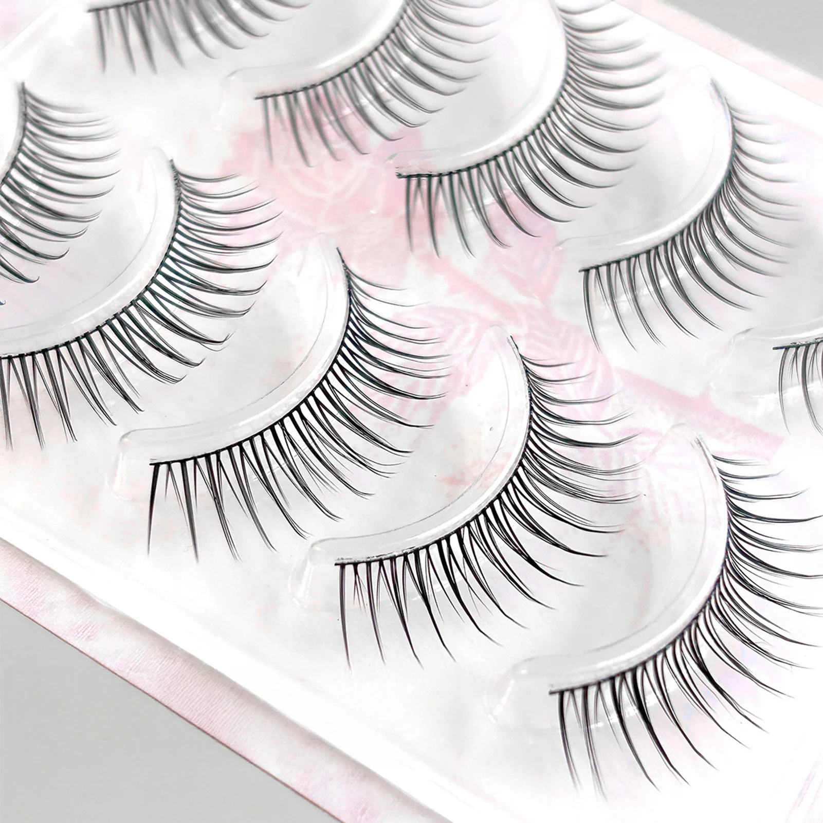 5 pares de cílios postiços estilo coreano, volume natural, faixa preta fina, 7-13mm, comprimento misto, curva c, cílios fofos