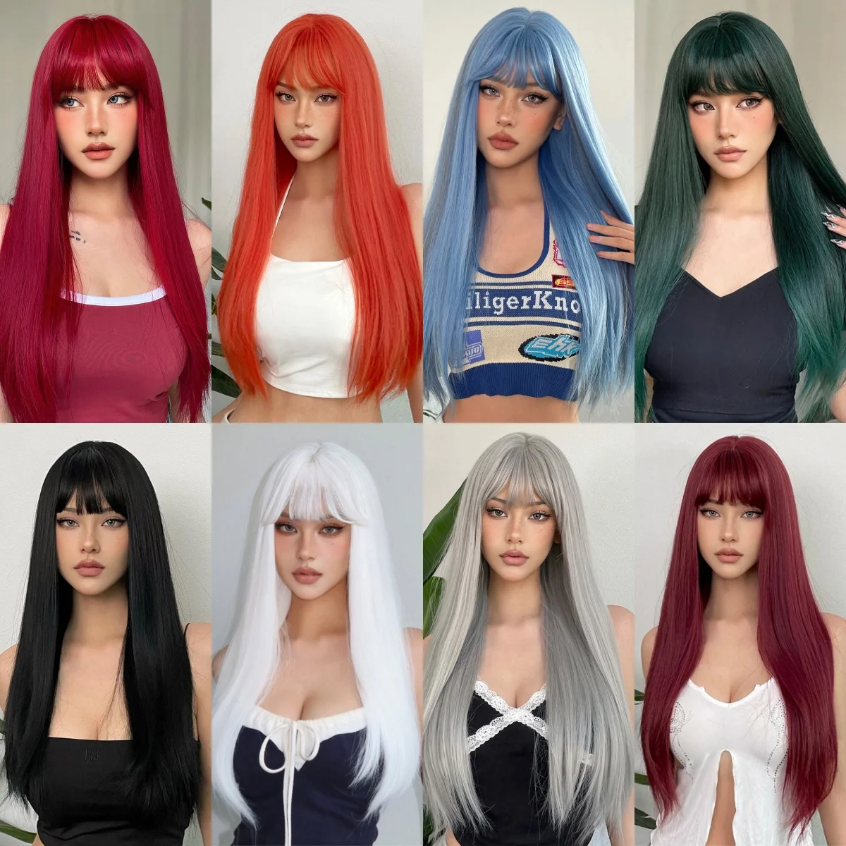 

26Inch Multicolor Synthetic Wigs Long Women Straight Lolita Cosplay Wig Heat Resistant Wigs Synthetic Hair for Daily Party Use