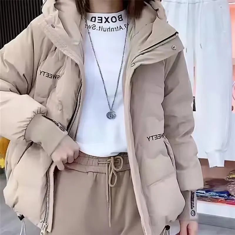 2025년 가을 겨울 여성용 따뜻한 푸퍼 파카, 신상 긴팔 캐주얼 후드 숏 다운 코튼 패딩 재킷 여성 아우터