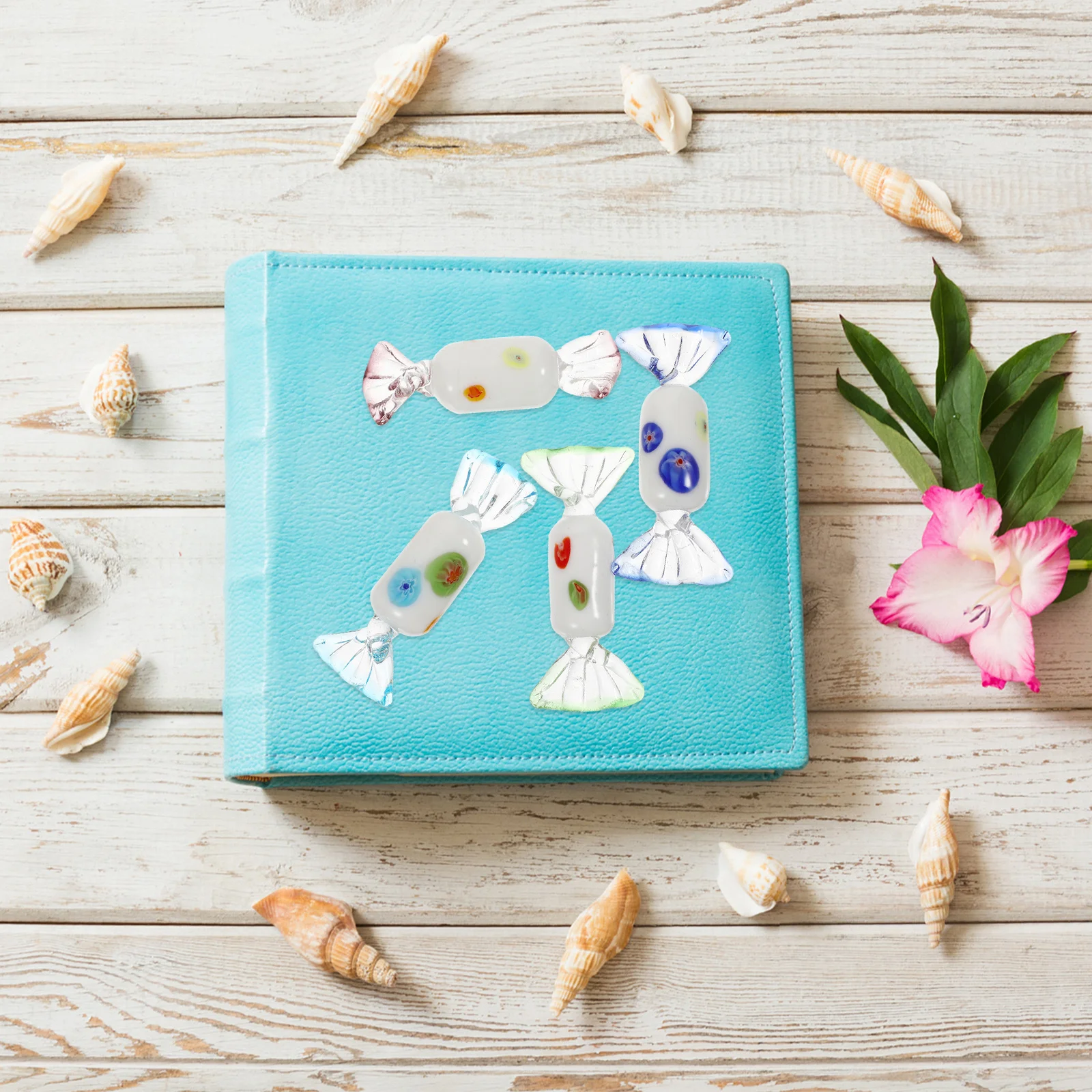 

4Pcs Glass Candy Decor Lifelike Desktop Ornament Elegant Glass Sweets Adornment for Home Wedding Christmas Festival Decoration