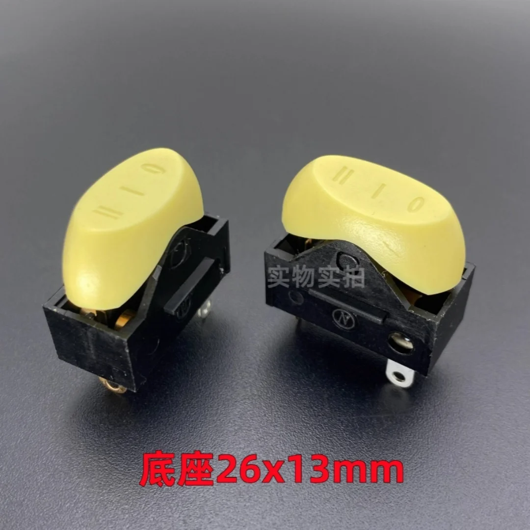 Imported 1055 rocker-style power switch, yellow, 3-position, 10A, for hair dryer and electric hairbrush, ARW-1115201