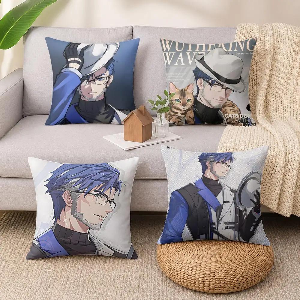 Game W-Wuthering Waves Yuanwu Cushion Cover Luxury Soft Plush Short Fur Cushion Case Warm Cozy Sofa Bed Decorative Home