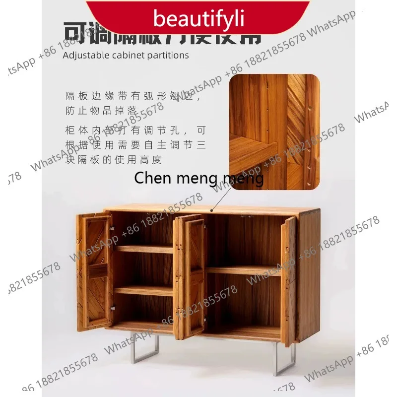 

01A Teak dining side cabinet living room wall solid wood locker modern simple light luxury log storage cabinet