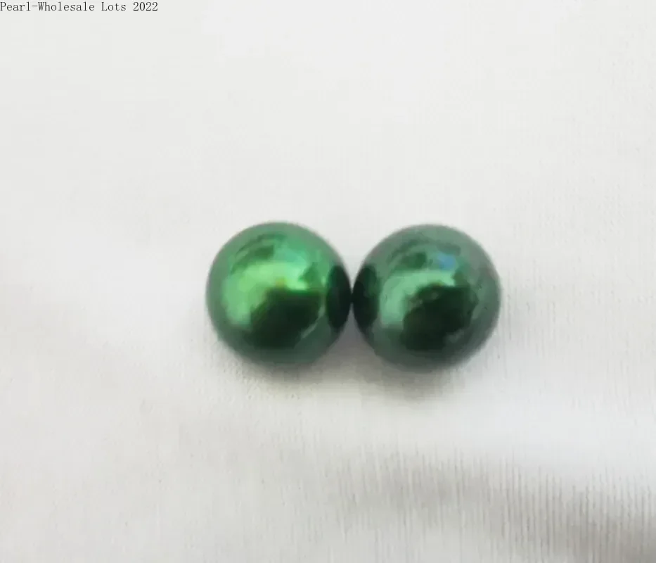 

Pair of 10-11mm Black Green Round Loose Pearl Undrilled Women Wedding Party Jewelry Accessories Necklace Earring Ring Jewelry
