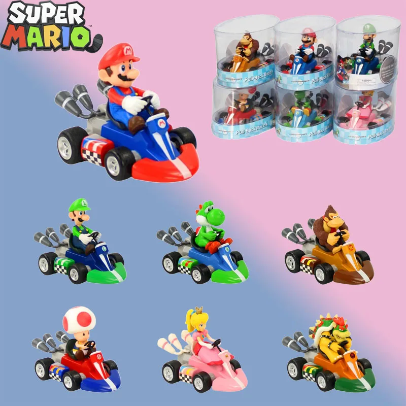 Super Mary Series Karting Mario Bros Luigi Yoshi Donkey Kong Action Figure Toys Pull Back Car 12.5*8*9 Cm with Box Kids Gifts