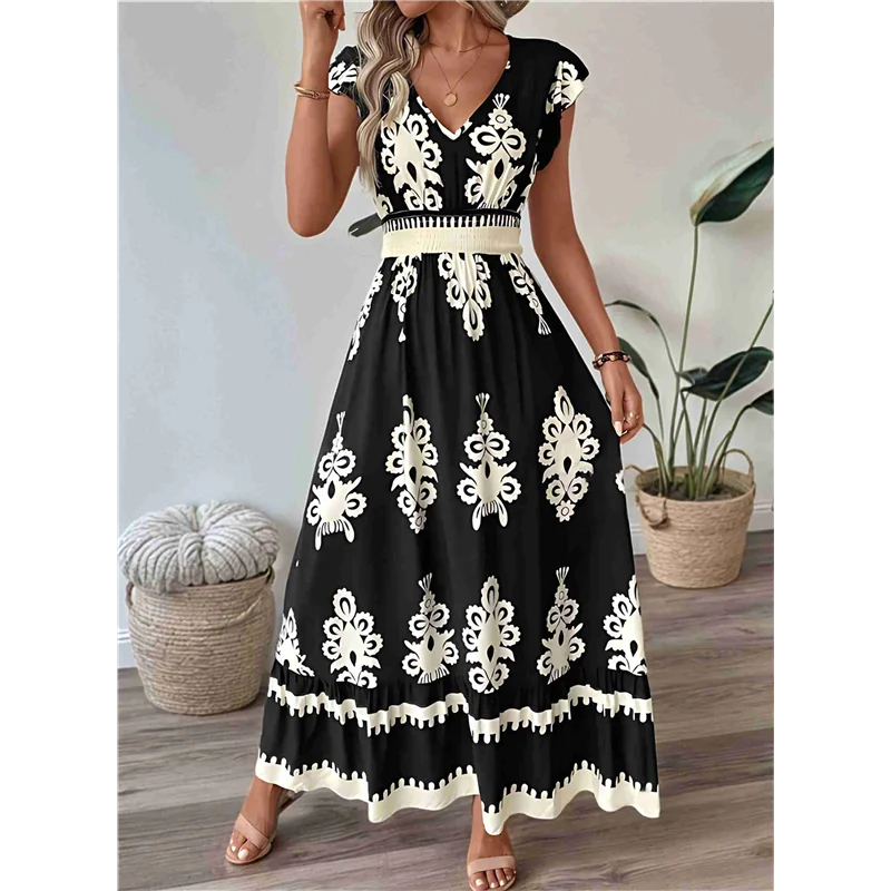 【Decorazione per feste】 Abiti estivi da donna 2025 Abito casual con maniche a volant Prendisole Abiti da spiaggia Boho