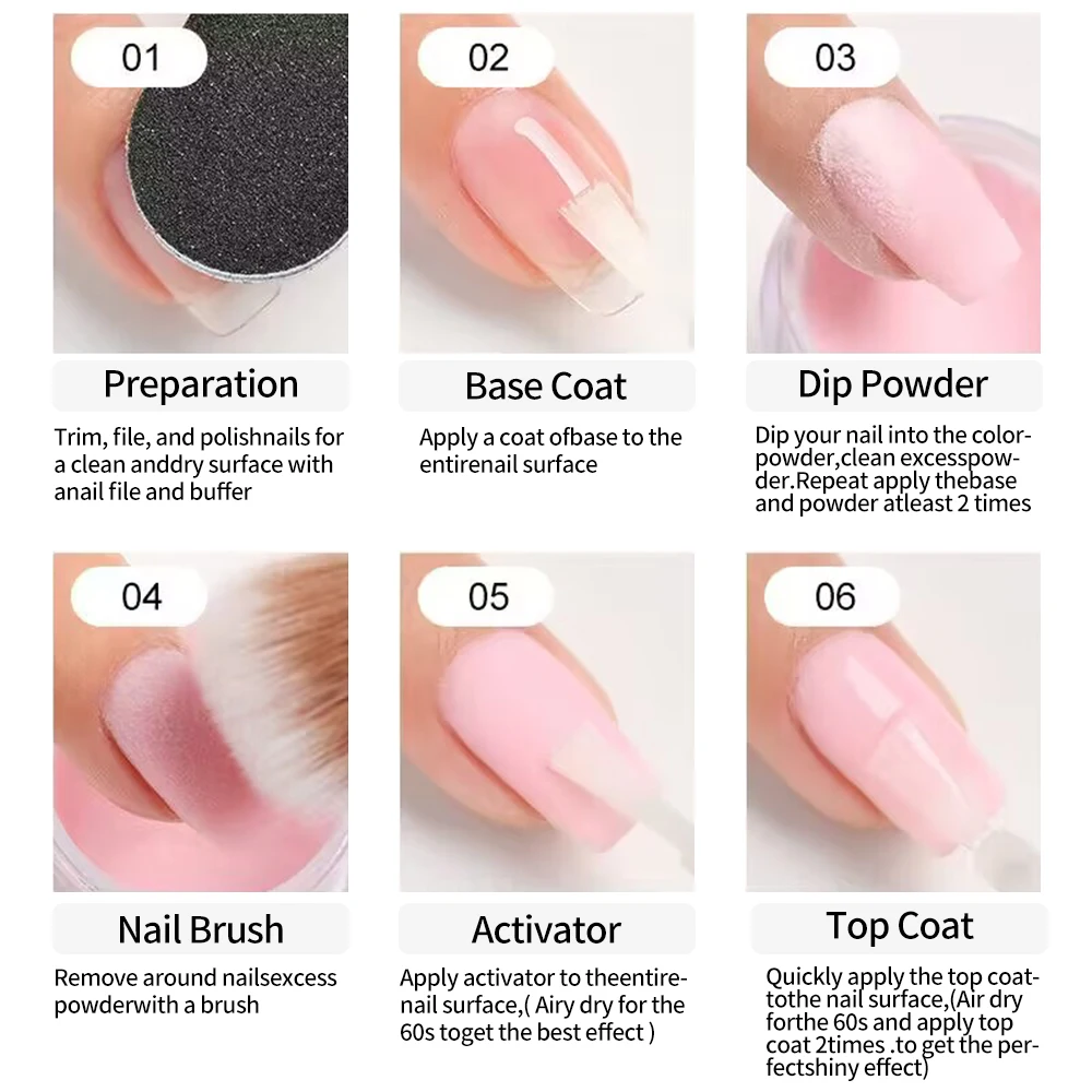 Juego de sistema de inmersión en polvo para uñas, capa Base líquida, tapa de Gel, activador, protector de cepillo, extensión de esmalte de Gel para manicura sin curación, 4x10ML