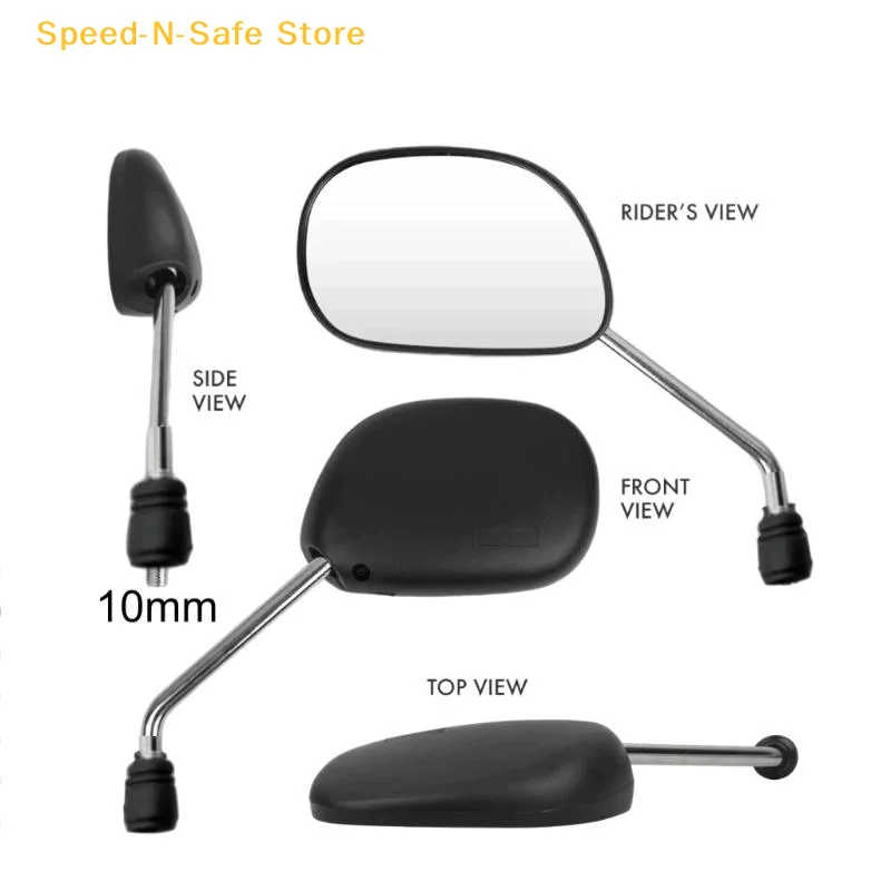 2PCS Universal 10mm Thread Oval Rearview Mirror Black Side Mirror For 125 Motorcycle Scooter Electric Bike Replacement
