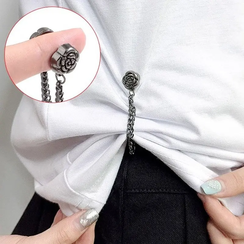 6Pcs Random Color Camellia T-shirt Buttons Metal Hem Cuff Adjuster Pins Durable Decor Clothing Modify Fasteners