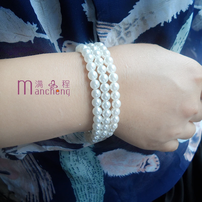 sokolov tiki Fashion 3PCS Lots New 6mm White Pearl Bracelet Stretch Imitation Pearl Bracelet Jewelry Good Quality