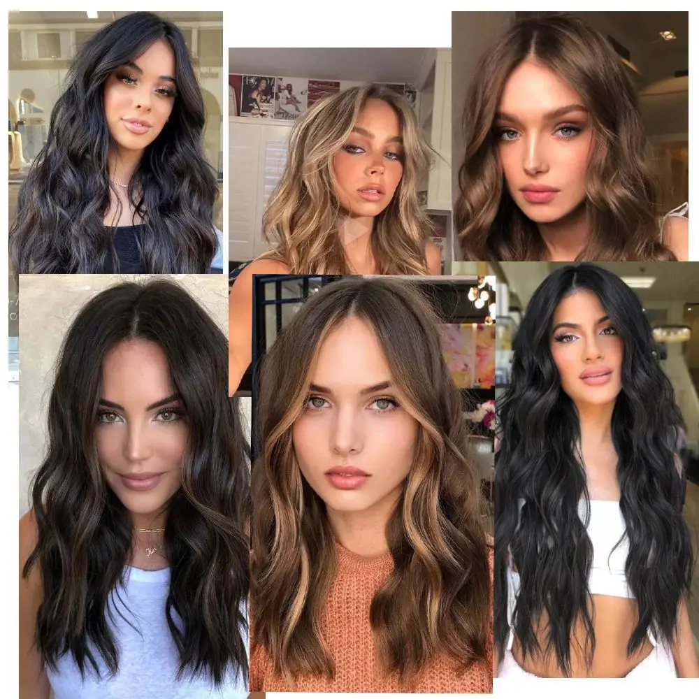 24 Inch Clip In Hair Extensions 7 PCS Long Wavy Synthetic Black Hair Extension & Natural Soft Invisible Clip Thick Hairpieces