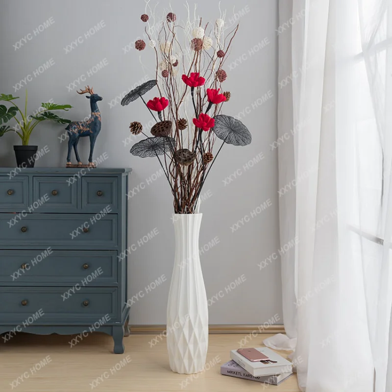 

60cm White Floor-Standing Ceramic Vase High Large Vase Home Ornaments Set