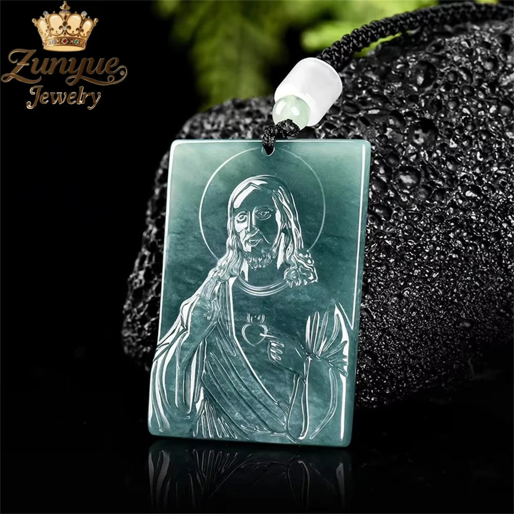 

Genuine Old Natural Jadeite A-Grade Blue Water Priest Ice Type Jade Pendant Luxury Quality Fine Jewelry Charms Exquisite Popular