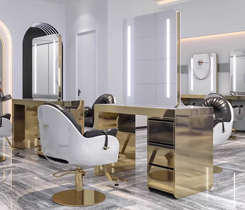 

Hairdressing Special Cutting Mirror Cabinets - Simple Design with Lighting Features
