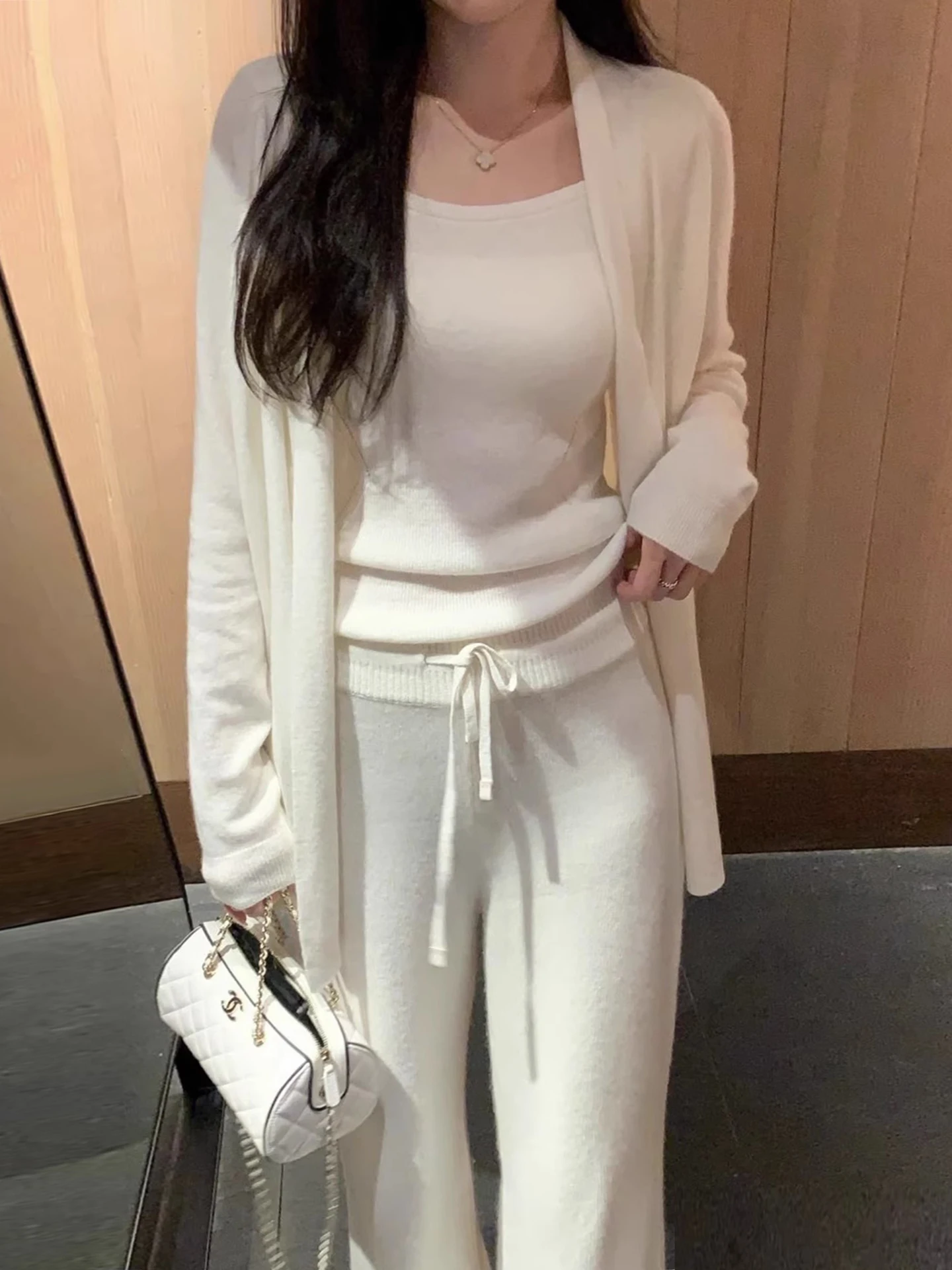 

Модный вязаный комплект, женский топ и длинные брюки, футболка, повседневная одежда, осенняя коллекция, рубашка для поездок на работу