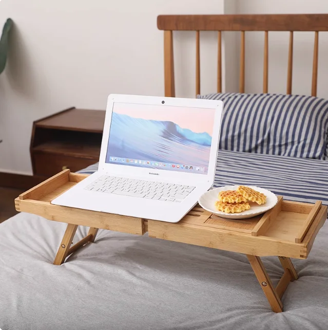

Bath Caddy Breakfast Tray Combo - Natural Bamboo Wood Waterproof Tub and Bed with Folding Slide