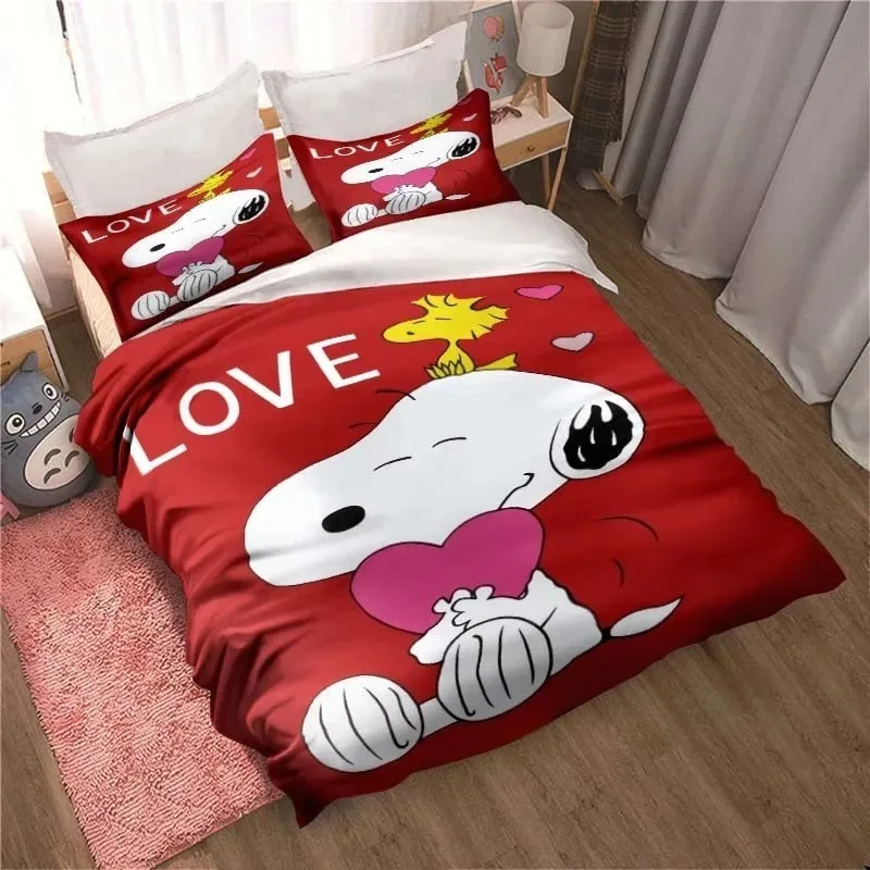 Anime Snoopy Quilt Cover Boy Brown Bedding Set,Children's Soft Bed Cover,Single Double Full King Bed King Bed Set