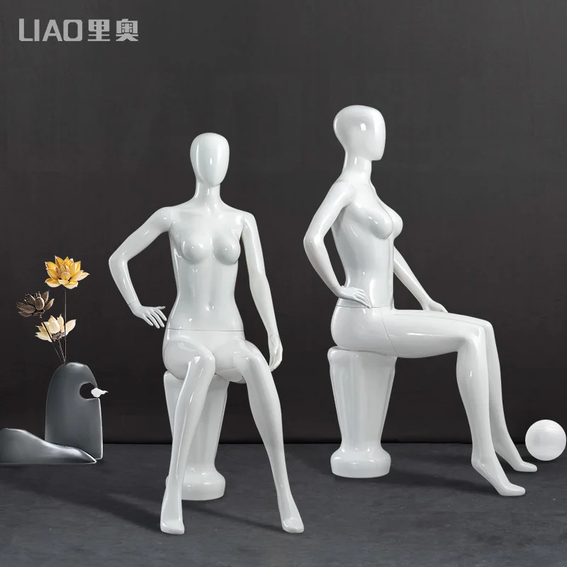 

White Full Body Women's Sitting Mannequin for real size clothes ABS Plastic Doll Female Model with Head for Display