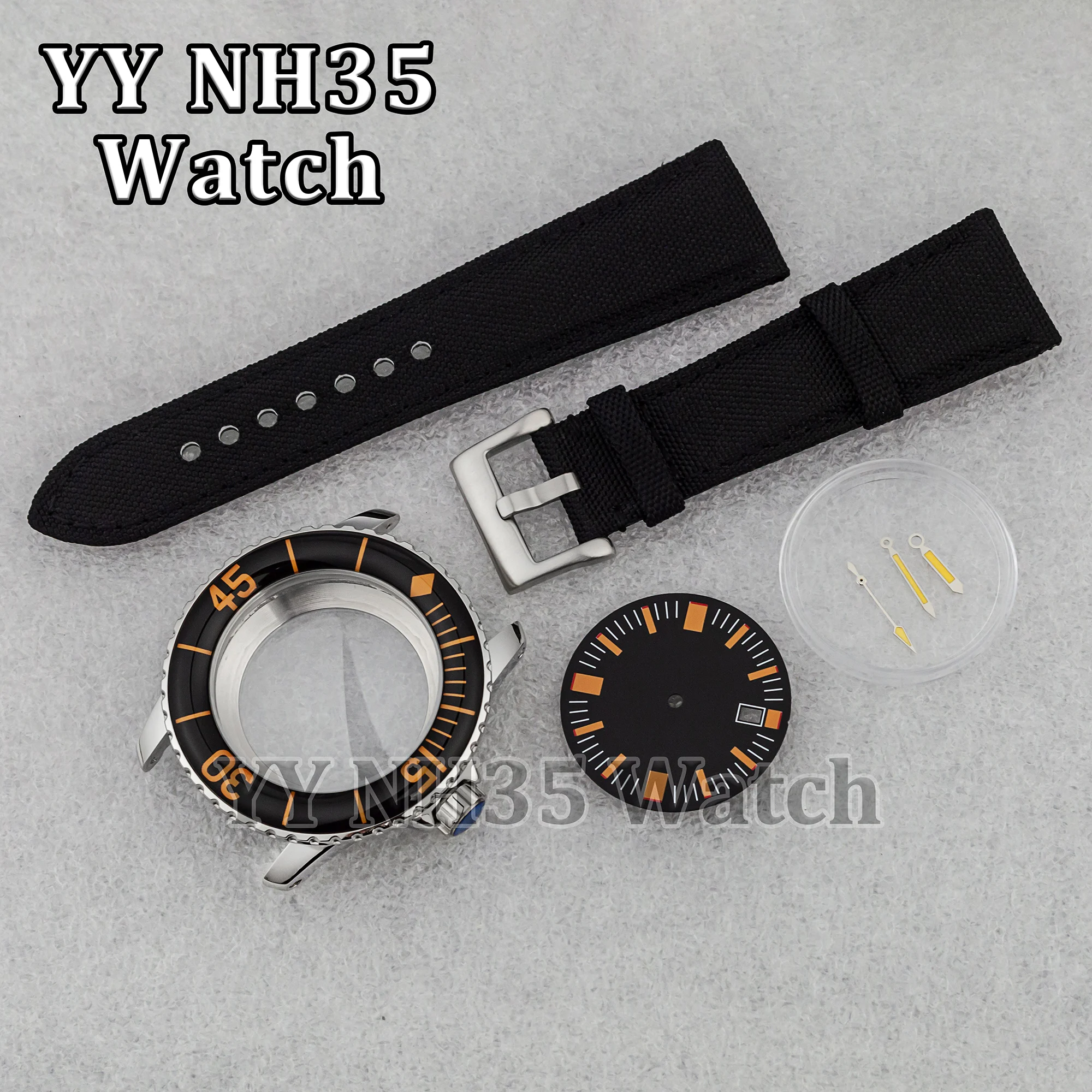 NH35 Case Strap for Fifty Fathoms Watches High Quality 45mm Watch Case 25mm Watch Band fit NH35 Automatic Movement Watch Parts