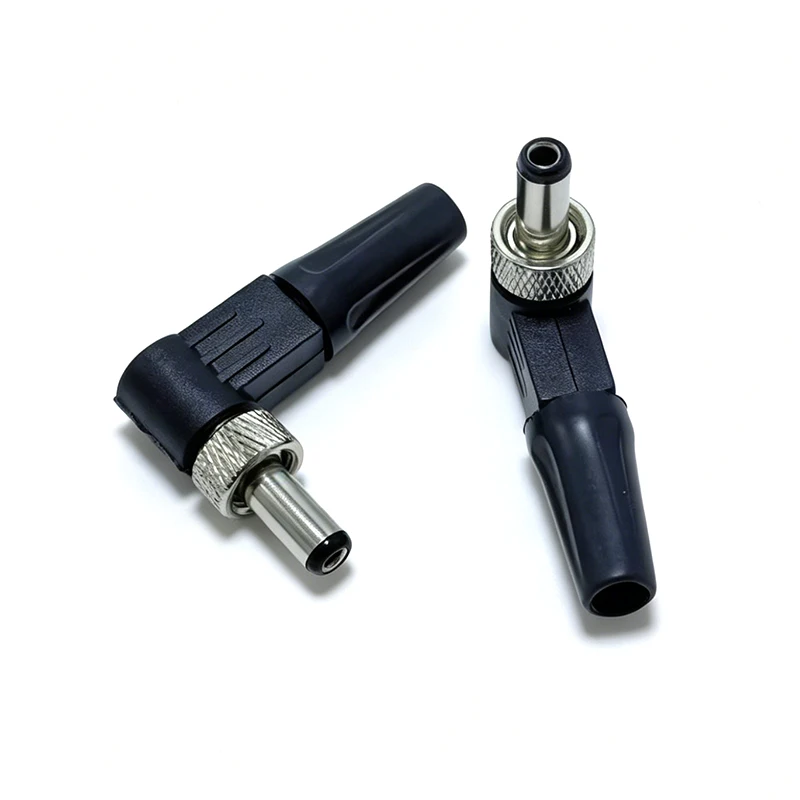 Right Angle DC Power Male Plug with Nut Solder Type 90 Degree L‑Shape 5.5x2.1mm 5.5x2.5mm DC Connector