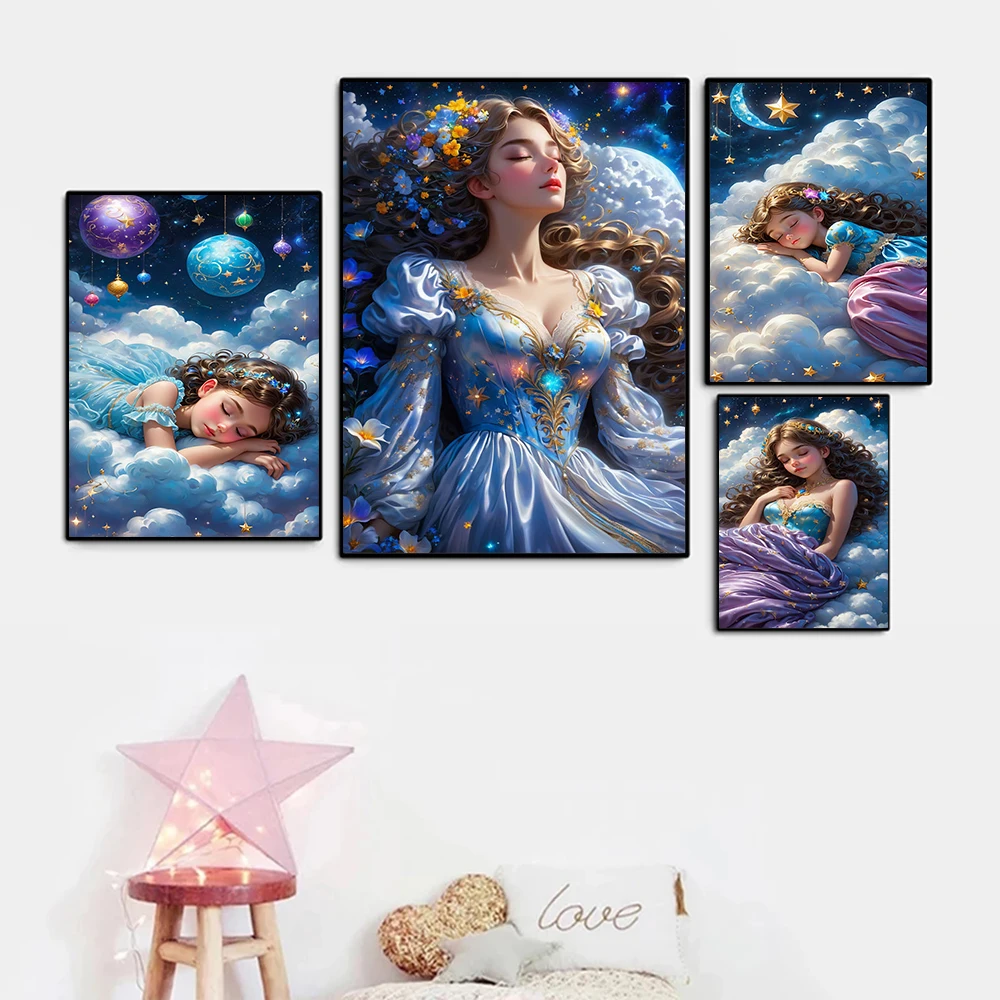 Cute Sleeping Girl 5D DIY Diamond Painting Beautiful Women With Stars Full Drills Mosaic Embroidery Cross Stitch Kits Poster