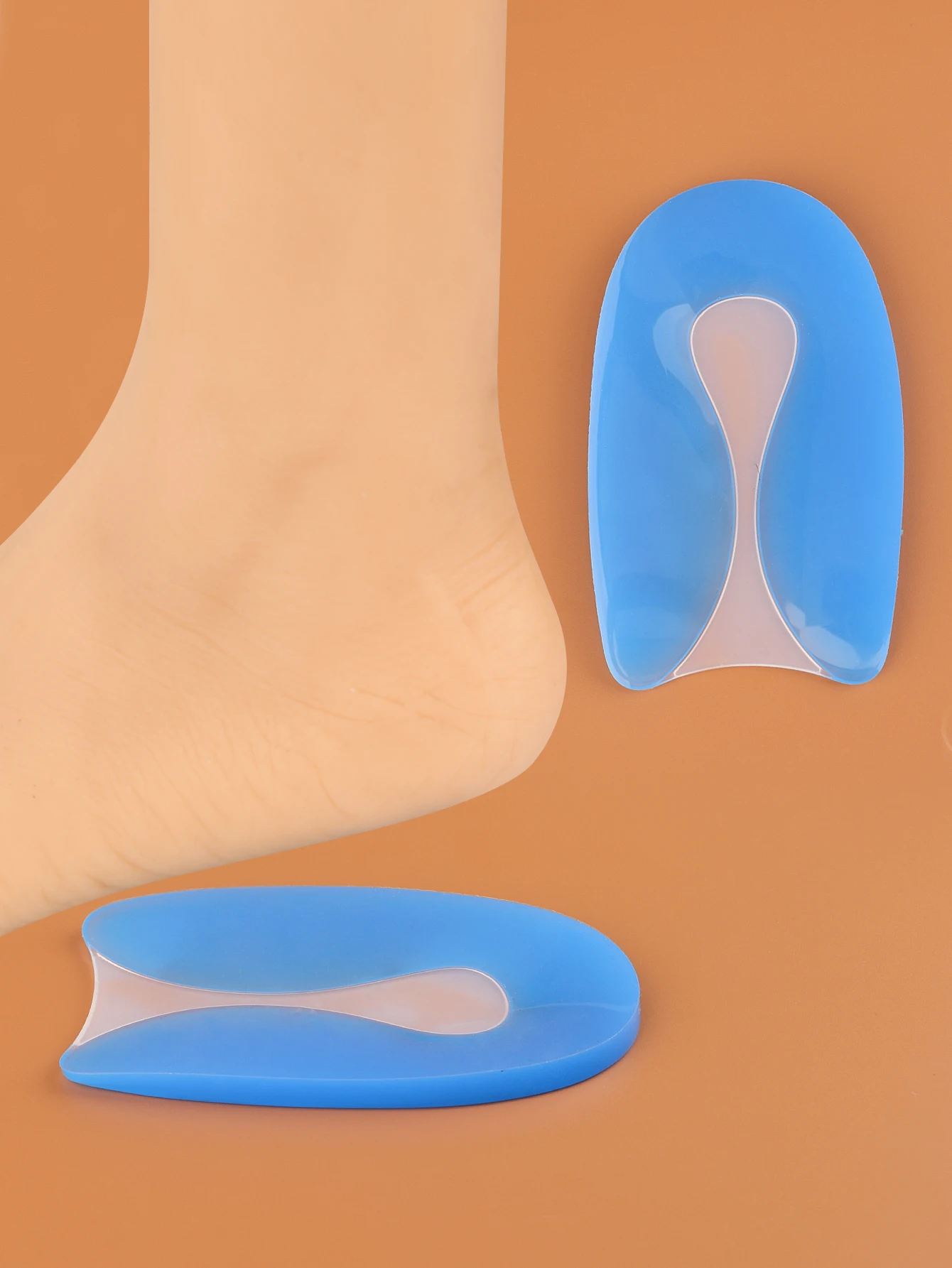 1 pair of thickened U-shaped silicone heel pads for men and women, soft and shock-absorbing blue U-shaped heel pads