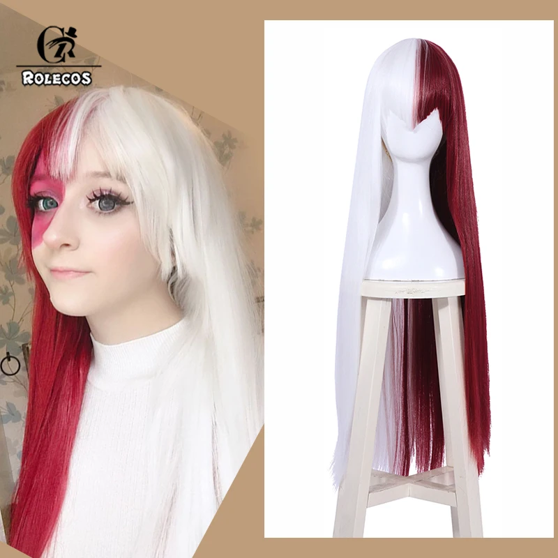 

ROLECOS Synthetic Hair My Hero Academi Todoroki Shoto Cosplay Wigs Todoroki Shoto 80cm White And Wine Red Wig Synthetic Hair