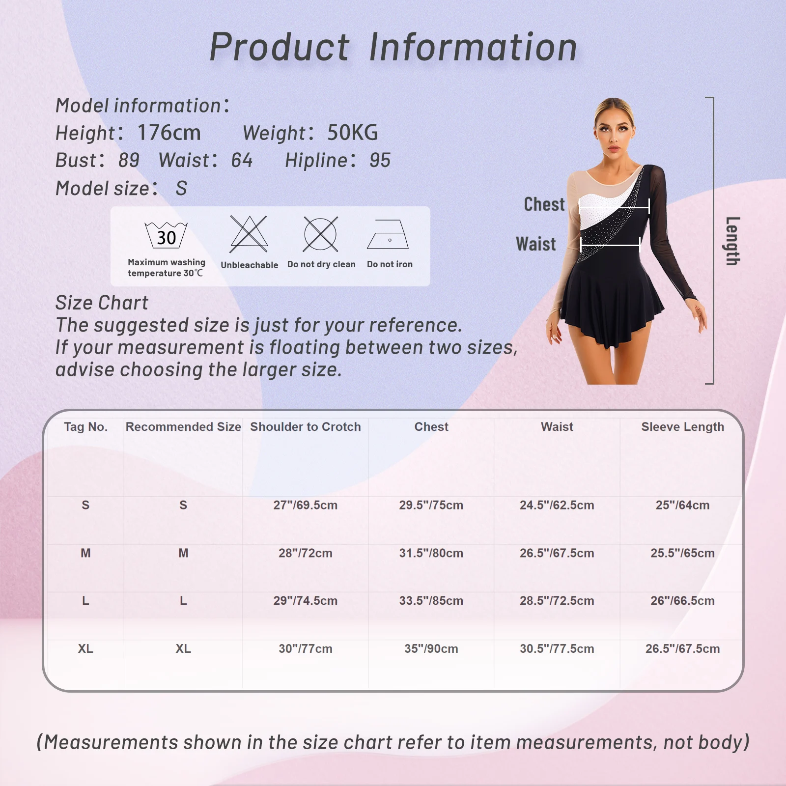 Womens Figure Skating Dress Gymnastics Ballet Dancewear Long Sleeve Shiny Rhinestone Sheer Mesh Skirted Leotards for Performance