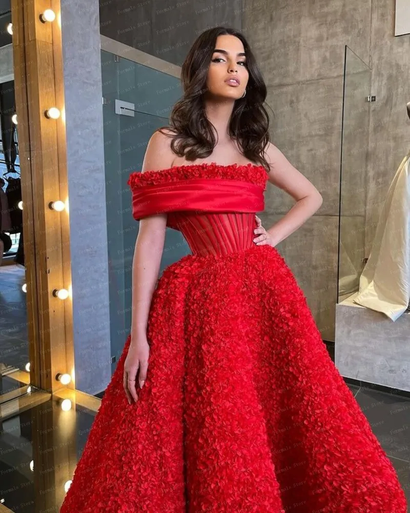 One Shoulder Red Dress Layered Tulle Ball Gown Ankle Length Evening Dresses Long Prom Dress Plus Size Women\'s Gown Ever Pretty