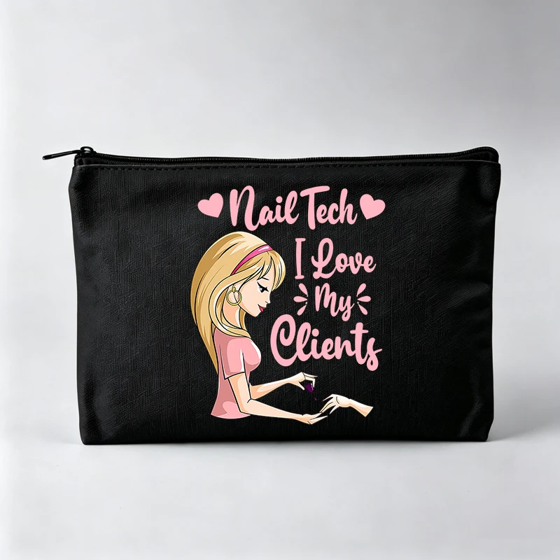 Nail Tech's Cosmetic Pouch with Stylist Graphic and Typography Print, Zipper Makeup Bag for Daily Use